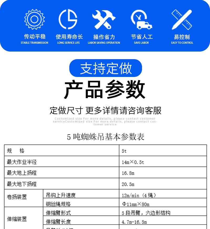 履帶5噸蜘蛛吊產(chǎn)品參數(shù)